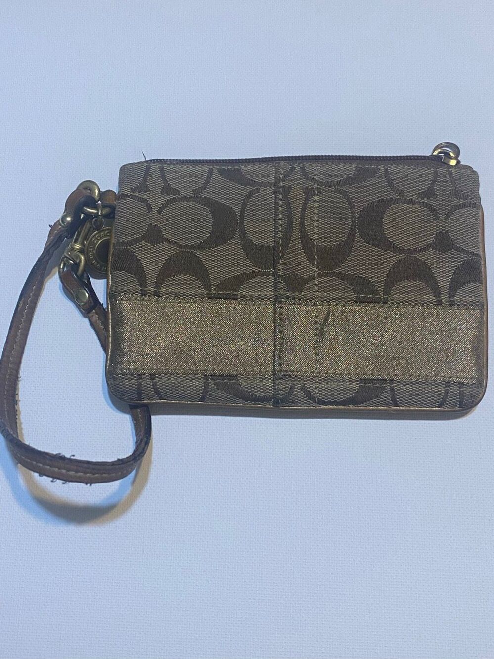 Coach Y2K Wristlet Signature Jacquard Shimmer Stripe Brown 40754